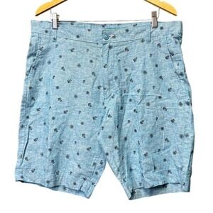 Tenth + Ocean Mens Blue Nautical Anchor Ship Wheel Linen Cotton Shorts Size 36